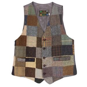 Hanna Hats Mens Sz 40‎ Patchwork Tweed Vest Made in Ireland Wool